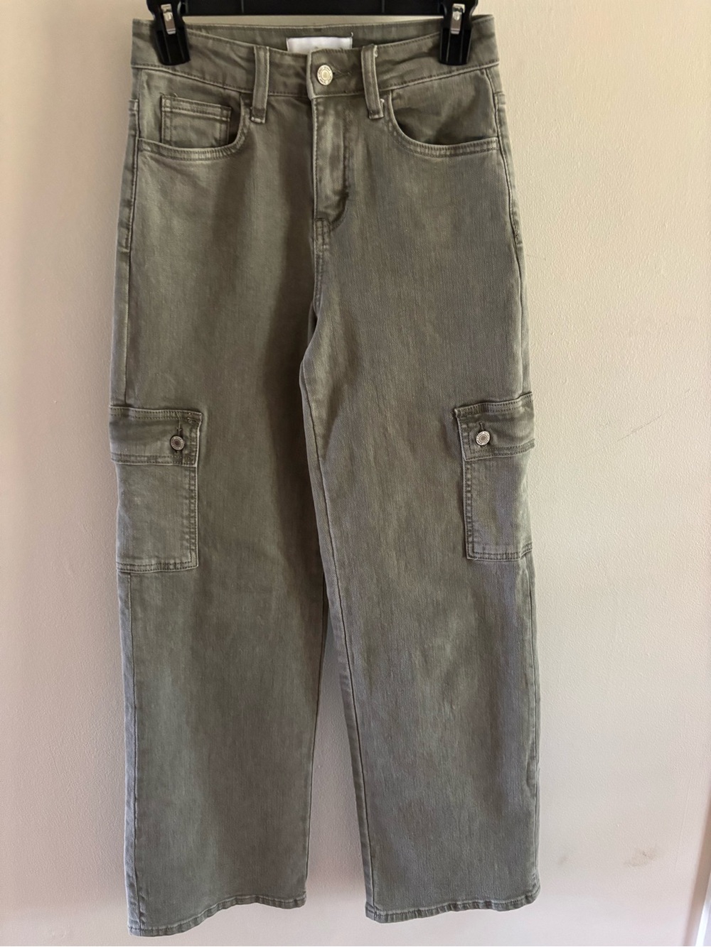 High-Rise Wide Leg Cargo Jeans in Olive Green
